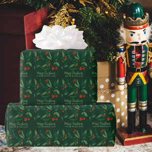 Mooi kerstfeest Holly Berries Green Custom Cadeaupapier