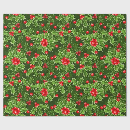 Mooi kerstfeest Holly Cadeaupapier (Vlak)