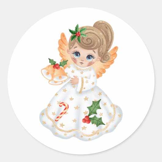 Mooi kerstfeest Little Angel Ronde Sticker (Voorkant)