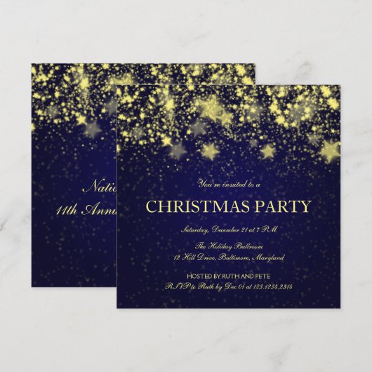 Mooi kerstfeest stralende sterren blauw kaart (Voorkant / Achterkant)