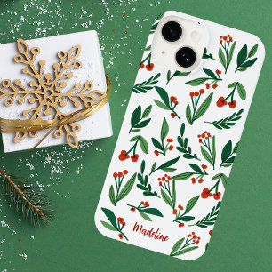 Mooi kerstgebaar Holly Berry Monogram iPhone 14 Hoesje