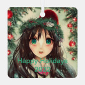 Mooi kerstmeisje, Anime Metalen Ornament (Achterkant)