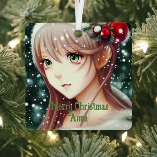 Mooi kerstmeisje, Anime Metalen Ornament (Insitu)