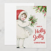 Mooi kerstmeisje met Vintage Feestdagenkaart (Voorkant / Achterkant)