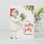 Mooi kerstmeisje met Vintage Feestdagenkaart (Staand voorkant)