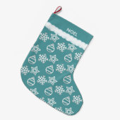 Mooi kerstpatroon op Blauwgroen Grote Kerstsok (Voorkant (Hangend))