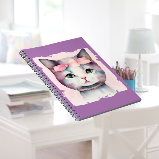 Mooi Kitty Met Roze Strik Spiraal Foto Notitieboek