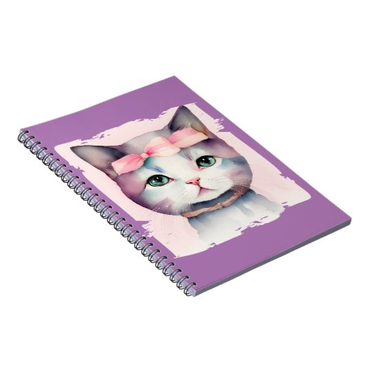 Mooi Kitty Met Roze Strik Spiraal Foto Notitieboek (Rechterzijde)
