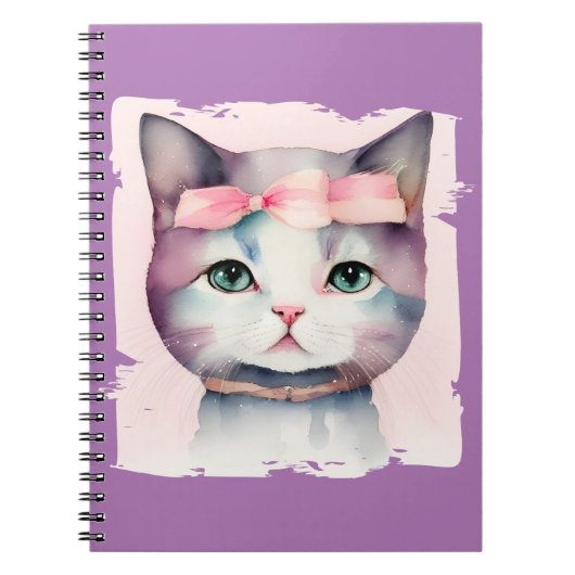 Mooi Kitty Met Roze Strik Spiraal Foto Notitieboek (Voorkant)