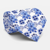 Mooi Klassiek Nederlands Delfts Blauw Bloemmotief Stropdas (Opgerold)