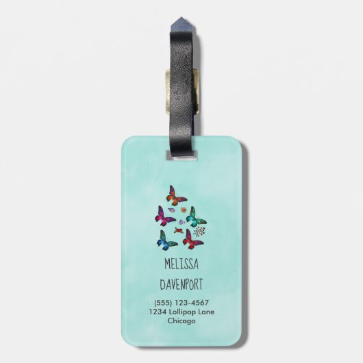 Mooi Kleine Vlinders op Mintgroen Bagagelabel (Achterkant verticaal)