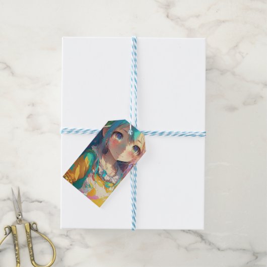 Mooi kleurrijk anime meisje cadeaulabel (Met Touw)