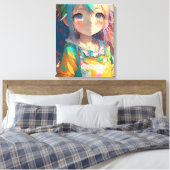 Mooi kleurrijk anime meisje canvas afdruk (Insitu (Slaapkamer))