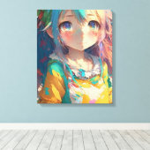 Mooi kleurrijk anime meisje canvas afdruk (Insitu (Houten vloer))