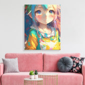 Mooi kleurrijk anime meisje canvas afdruk (Insitu (Woonkamer))