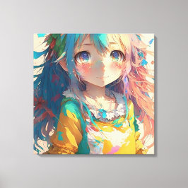 Mooi kleurrijk anime meisje canvas afdruk