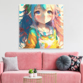 Mooi kleurrijk anime meisje canvas afdruk (Insitu (Woonkamer))