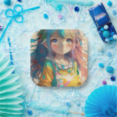 Mooi kleurrijk anime meisje papieren bordje (Feest)