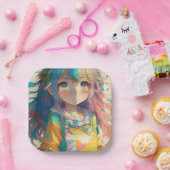 Mooi kleurrijk anime meisje papieren bordje (Feest)