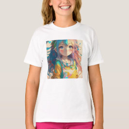 Mooi kleurrijk anime meisje t-shirt