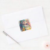 Mooi kleurrijk anime meisje vierkante sticker (Envelop)