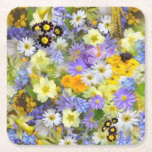 Mooi kleurrijk bed van bloemen kartonnen onderzetters