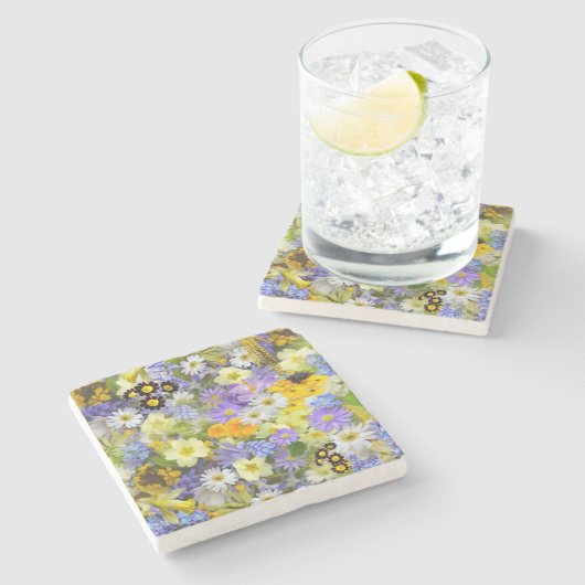 Mooi kleurrijk bed van bloemen stenen onderzetter (Zijkant)