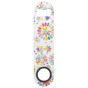 Mooi Kleurrijk Bloemen Cirkels Patroon op Wit Speed Flessenopener