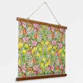 Mooi kleurrijk bloemmotief roze geel hangend wandkleed (Gebogen)