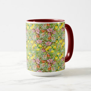 Mooi kleurrijk bloemmotief roze geel mok