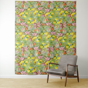 Mooi kleurrijk bloemmotief roze geel wandkleed