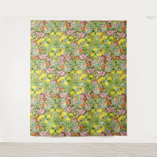 Mooi kleurrijk bloemmotief roze geel wandkleed (Voorkant)