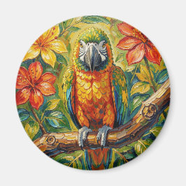 Mooi Kleurrijk Impasto Papegaai en Tropische Bloem Magneet
