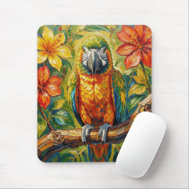 Mooi Kleurrijk Impasto Papegaai en Tropische Bloem Muismat