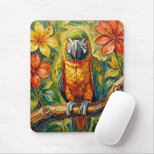 Mooi Kleurrijk Impasto Papegaai en Tropische Bloem Muismat