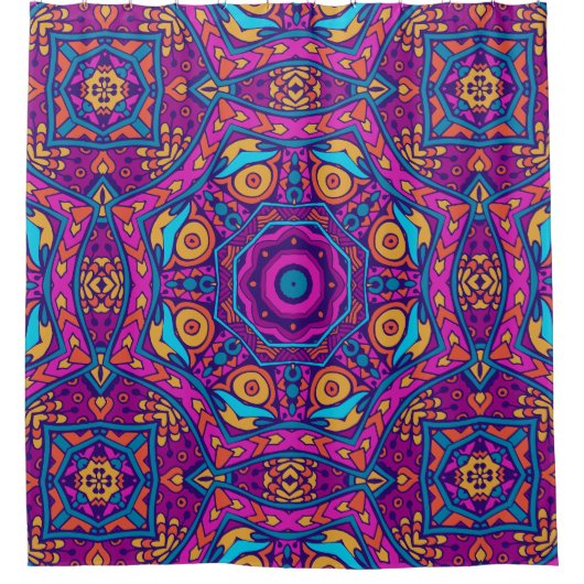 Mooi kleurrijk mandala naadloos patroon douchegordijn (Voorkant)
