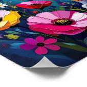 Mooi Kleurrijke Impasto Kat en Bloemen Poster (Hoek)