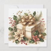 Mooi kokette holly en gouden strik feestdagenkaart (Voorkant)
