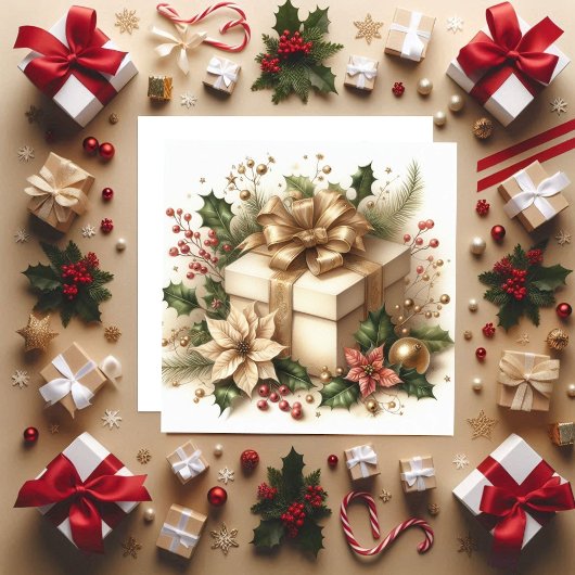 Mooi kokette holly en gouden strik feestdagenkaart