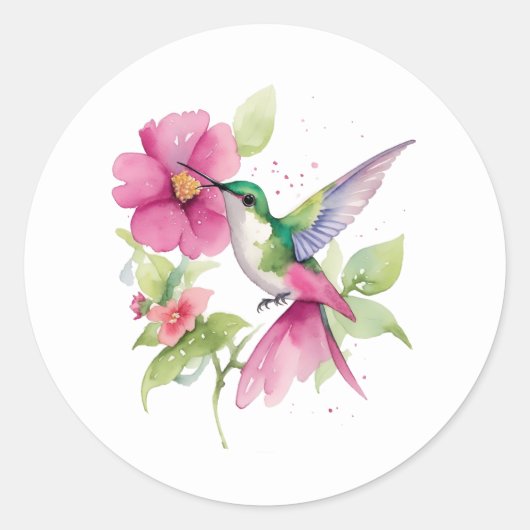 Mooi kolibrie bloemboeket ronde sticker (Voorkant)