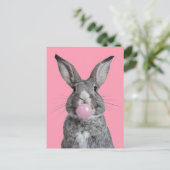 Mooi Konijn Kauwen Roze Bubble Gum Briefkaart (Staand voorkant)