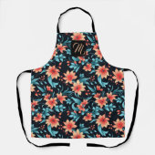 Mooi koraal en Blauwgroen bloemenpatroon Schort (Voorkant)