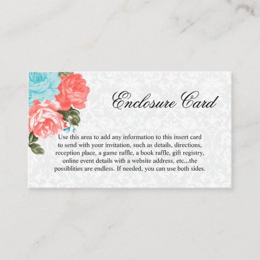 Mooi koraal en turkooizen bloemen informatiekaartje (Voorkant)