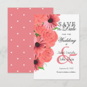 Mooi koraal Roos & Daisy - Save the Date (Voorkant / Achterkant)