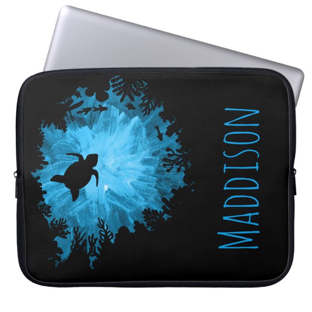 Mooi koraalrif schildpad zwart blauw laptop sleeve (Voorkant)