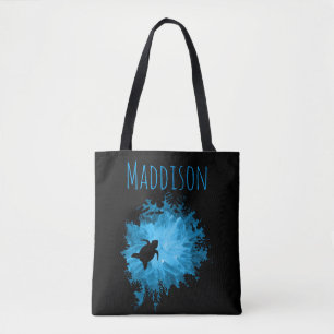 Mooi koraalrif schildpad zwart blauw tote bag