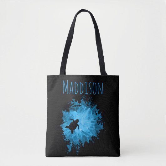 Mooi koraalrif schildpad zwart blauw tote bag (Voorkant)