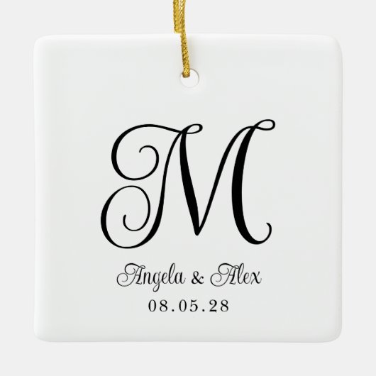 Mooi Krullend Trouw Monogram Foto Keramisch Ornament (Voorkant)