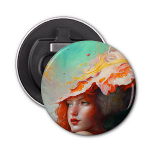 Mooi kunstzinnig Abstract meisje met rode gehaaste Button Flesopener