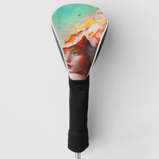 Mooi kunstzinnig Abstract meisje met rode gehaaste Golfheadcover (Voorkant)